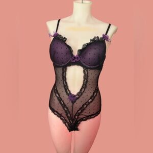 American Vintage Purple and Black Chemise with Sheer Panels